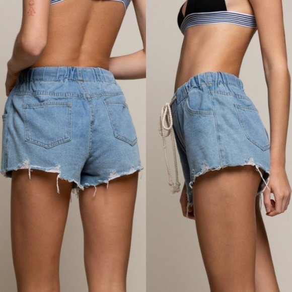47891 POL Denim Drawstring Shorts - Picture 2 of 4